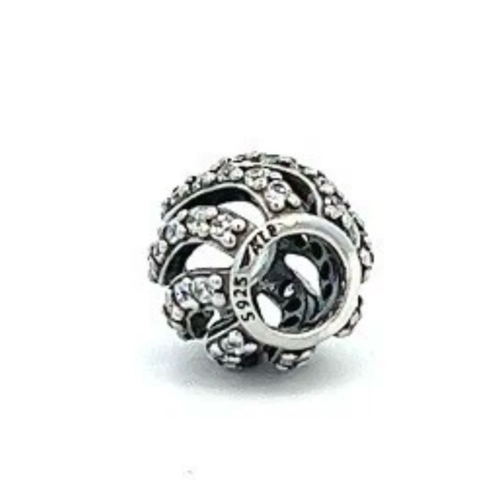 Pandora Retired Black Enamel Clear CZ Wave Clip Charm Sterling Silver 925 ALE - Picture 3 of 7